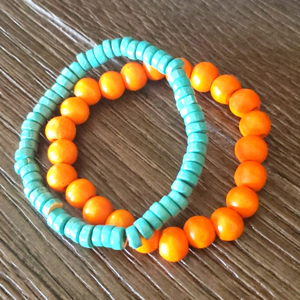 Orange & Turquiose Beaded Bracelet Set